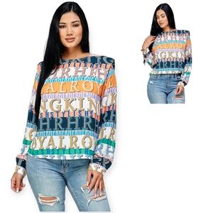 Her.. Bottari Lettering Printed Round Neck Blouse size LG